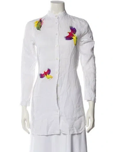 Pre-owned Vilebrequin Linen Graphic Print Button-up Top In White