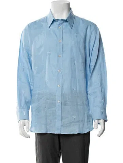 Pre-owned Vilebrequin Linen Graphic Print Shirt In Blue