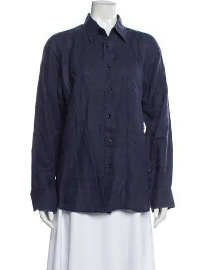 Pre-owned Vilebrequin Linen Long Sleeve Button-up Top In Blue