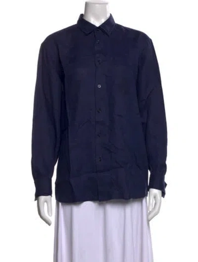 Pre-owned Vilebrequin Linen Long Sleeve Button-up Top In Blue