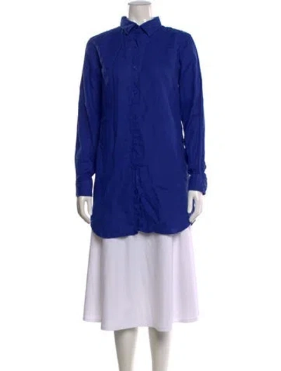 Pre-owned Vilebrequin Linen Long Sleeve Button-up Top In Blue