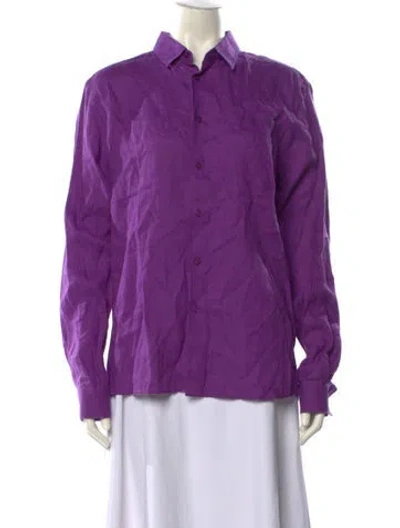 Pre-owned Vilebrequin Linen Long Sleeve Button-up Top W/ Tags In Purple