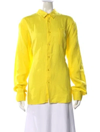 Pre-owned Vilebrequin Linen Long Sleeve Button-up Top In Yellow