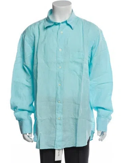 Pre-owned Vilebrequin Linen Long Sleeve Dress Shirt W/ Tags In Blue