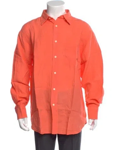 Pre-owned Vilebrequin Linen Long Sleeve Dress Shirt W/ Tags In Orange