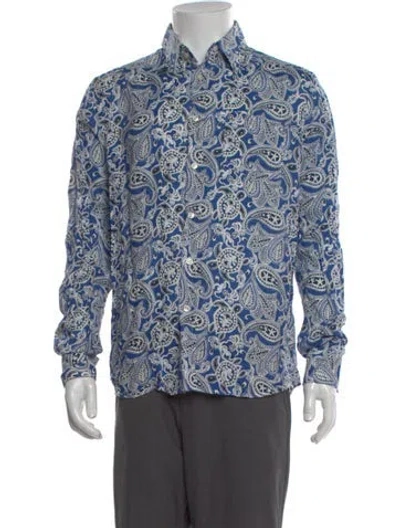 Pre-owned Vilebrequin Linen Paisley Print Shirt In Blue