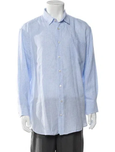 Pre-owned Vilebrequin Linen Plaid Print Shirt In Blue