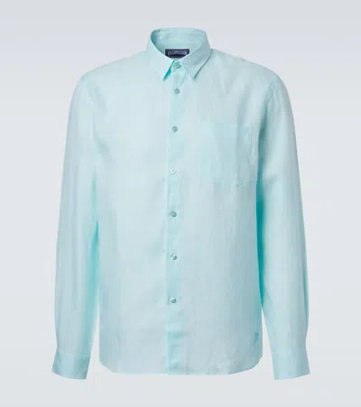 Vilebrequin Caroubis Patch-pocket Slubbed-linen Shirt In Aquamarine