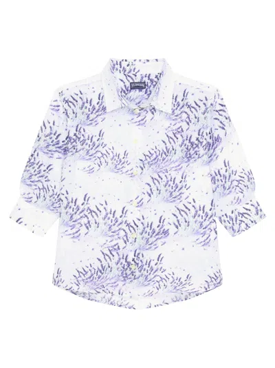 Vilebrequin Linen Shirt With Lavender Print And Short Sleeves In White