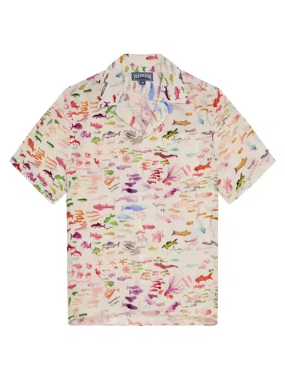 Vilebrequin Vbq X Fabrice Hyber Pescador Linen Bowling Shirt In White