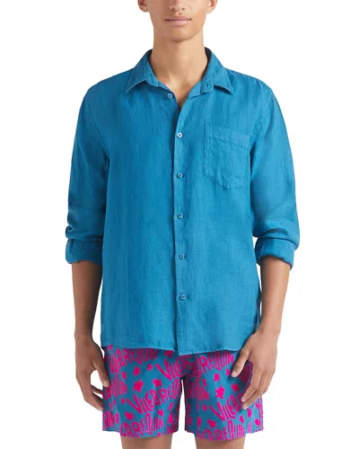 Vilebrequin Linen Solid Classic Fit Shirt In Peacock Blue