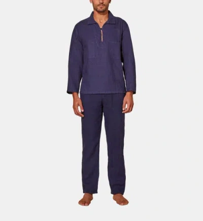 Vilebrequin Linen Solid Shirt In Bleu Marine