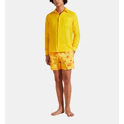 Vilebrequin Mens Acide Caroubis Long-sleeve Linen Shirt In Yellow