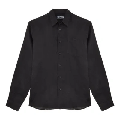 Vilebrequin Linen Solid Shirt In Noir