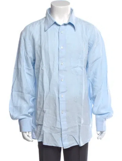 Pre-owned Vilebrequin Linen Striped Dress Shirt W/ Tags In Blue