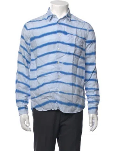 Pre-owned Vilebrequin Linen Tie-dye Print Dress Shirt In Blue