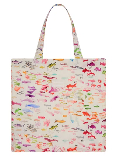 Vilebrequin Linen Tote Bag With Marine Print In Pattern