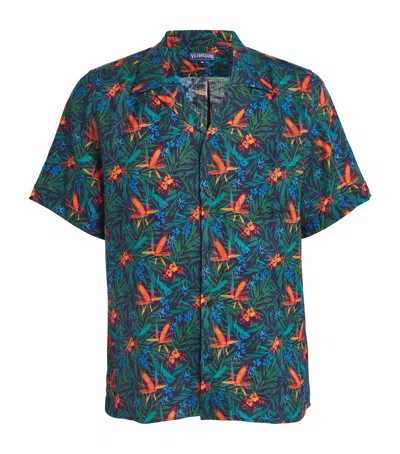 Vilebrequin Linen Tropical Flowers Charli Shirt In Navy