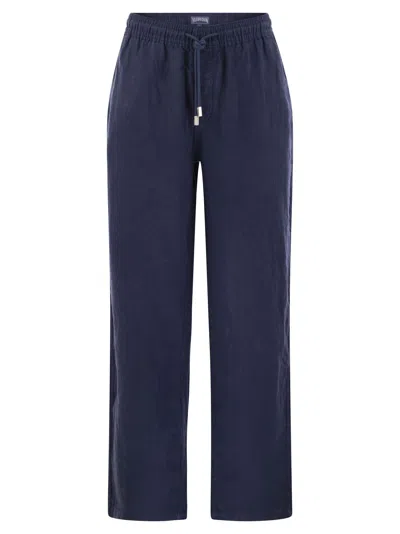 Vilebrequin Linen Trousers In Marine Blue