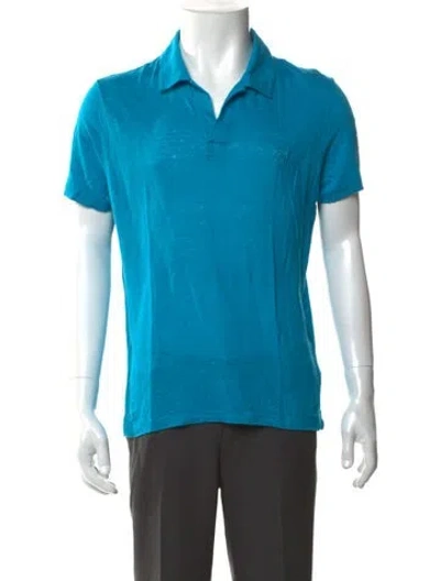Pre-owned Vilebrequin Linen V-neck Polo Shirt In Blue