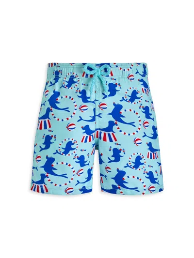 Vilebrequin Little Boy's & Boy's Circus Print Swim Trunks In Light Blue