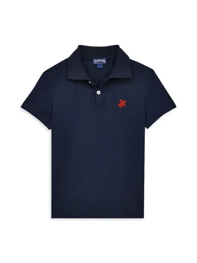 Vilebrequin Little Boy's & Boy's Turtle-embroidered Polo Shirt In Navy Blue Marine