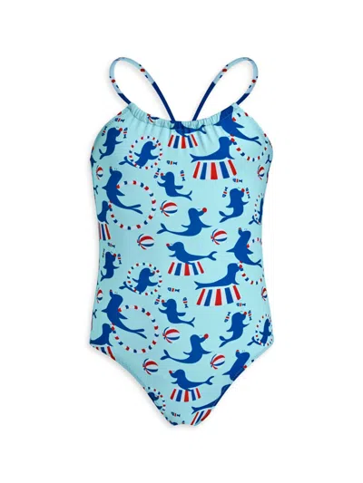 Vilebrequin Kids' Seal Graphic-print Swimsuit In Blue Multi