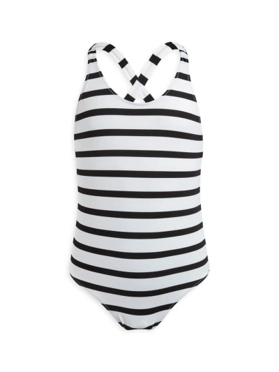 Vilebrequin Kids' Little Girl's & Girl's Striped One-piece Swimsuit In White Black