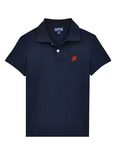 Vilebrequin Kids' Logo-embroidered Organic Cotton Polo Shirt In Blue