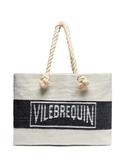 Vilebrequin Logo-jacquard Striped Beach Bag In Neutral