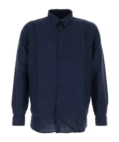 Vilebrequin Long Sleeve Pocket Linen Shirt In Blue