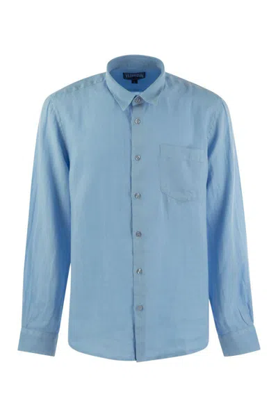 Vilebrequin Long-sleeved Linen Shirt In Blue