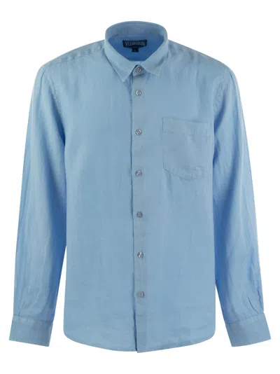 Vilebrequin Long-sleeved Linen Shirt In Light Blue