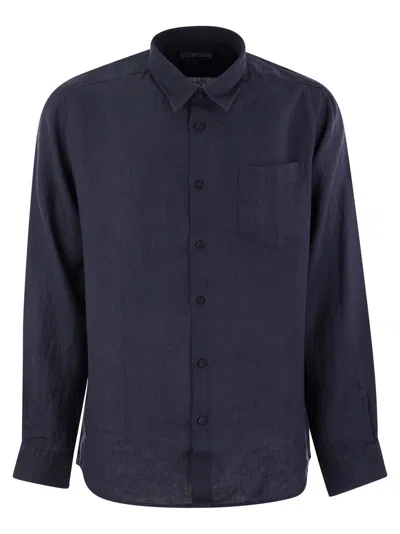 Vilebrequin Long-sleeved Linen Shirt In Marine Blue