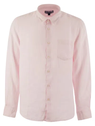 Vilebrequin Caroubis Solid Shirt In Linen In Pink
