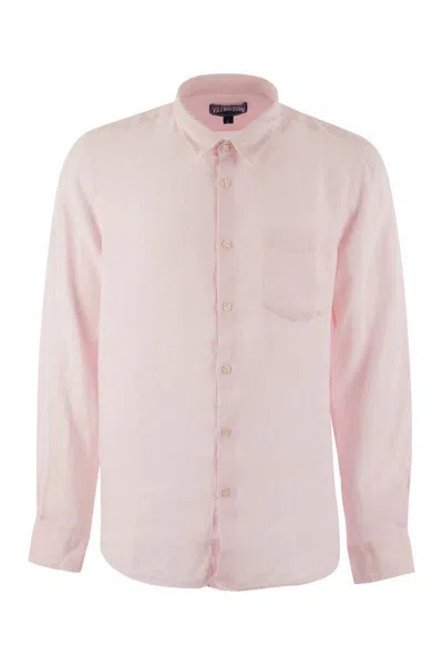 Vilebrequin Caroubis Solid Shirt In Linen In Pink