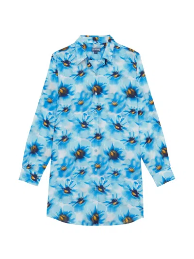 Vilebrequin Long-sleeves Floral Shirt Mini Dress In Blue