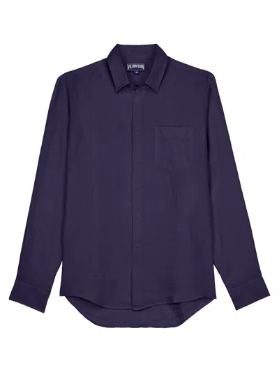 Vilebrequin Long-sleeved Linen Shirt With A Pocket In Black