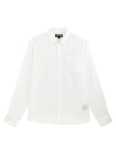 Vilebrequin Long-sleeved Linen Shirt With A Pocket In White