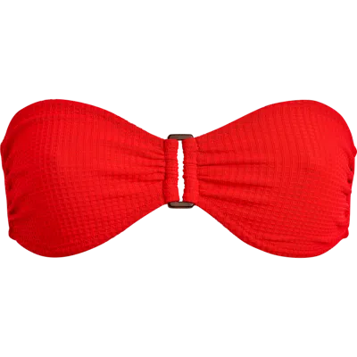 Vilebrequin Women's Vichy Waffle-knit Bandeau Bikini Top In Coquelicot