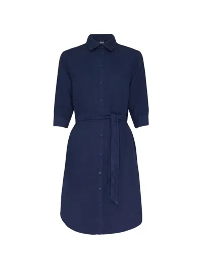 Vilebrequin Ludovie Belted Linen Shirt Midi Dress In Blue