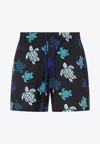 Vilebrequin Multicolor Tortues Ultra-light And Packable Swim Shorts In Black