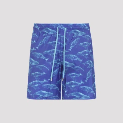 Vilebrequin Men Long Ultra-light And Packable Swim Shorts Sparkling Whales In Blue
