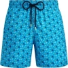 Vilebrequin Kids' Mahina Swin Short Ultra-light & Packable Micro Ronde Des Tortues Rainbow Hawaii Blue