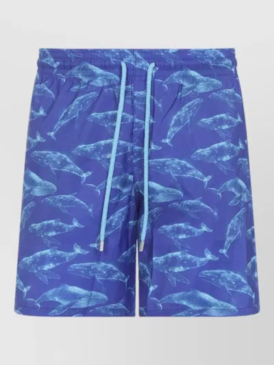 Vilebrequin Men Long Ultra-light And Packable Swim Shorts Sparkling Whales In Blue