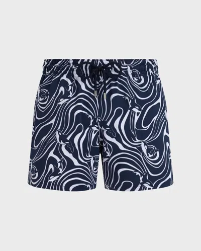Vilebrequin Moorise Straight-leg Mid-length Printed Swim Shorts In Blue