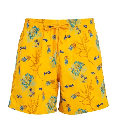 Vilebrequin Medusa Flowers Embroidered Mistral Swim Shorts In Yellow
