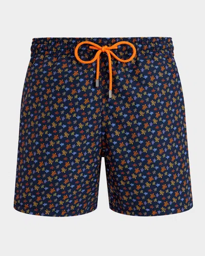 Vilebrequin Men Long Swim Shorts Micro Ronde Des Tortues In Orange