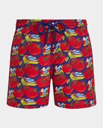 Vilebrequin Mens Purple Blue Moorea Tomato-print Swim Shorts Xl In Multi