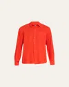 Vilebrequin Men's Caroubis Solid Linen Sport Shirt In Orange